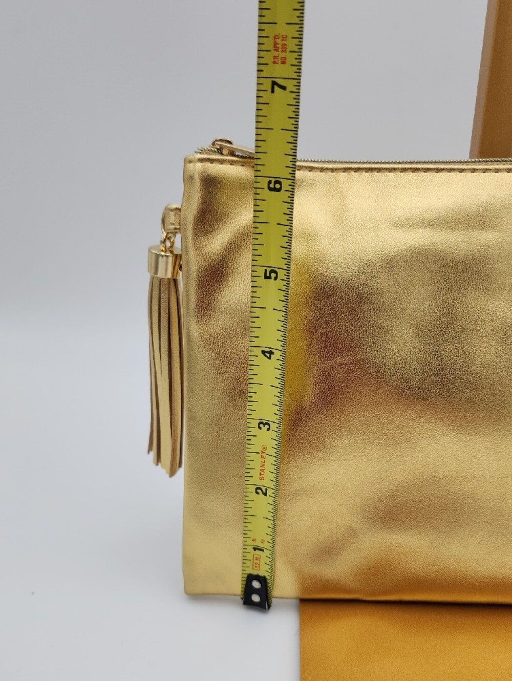 Yves Saint Laurent Metallic Gold Logo Clutch - Picture 7 of 8